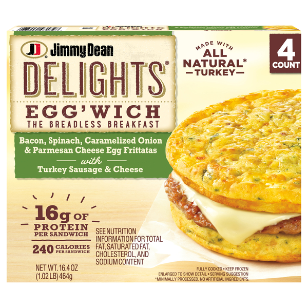 Jimmy Dean Delights Egg'wich Turkey Sausage Bacon Spinach Cheese Frittatas