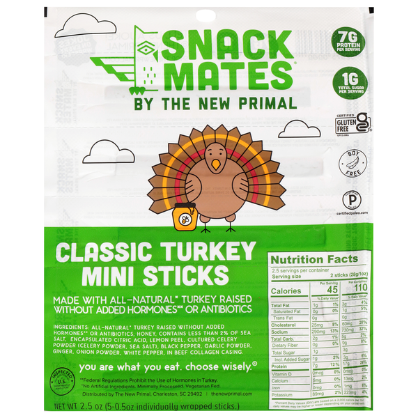 The New Primal Snack Mates Kids 7g Protein Turkey Meat Sticks - 5 ct