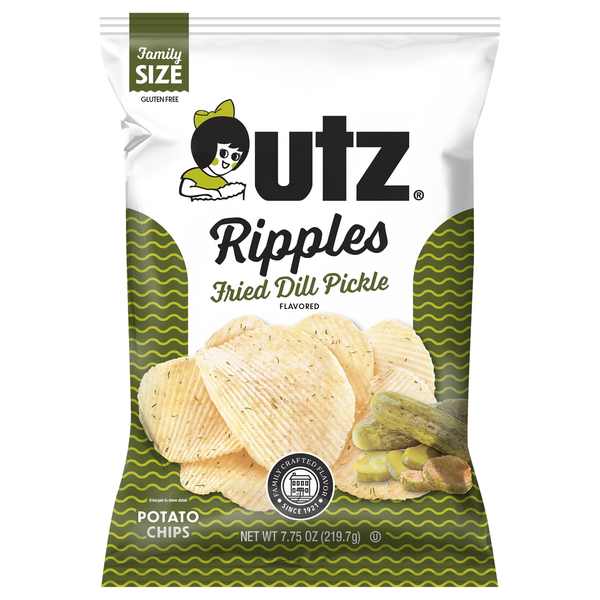 Utz Ripples Gluten Free Fried Dill Pickle Potato Chips Family Size