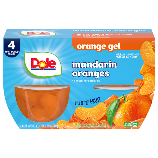 Dole Mandarins Oranges Fruit Cups in Gel - 4 ct