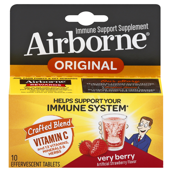 Airborne Immune Support Supplement Very Berry Effervescent Tablets