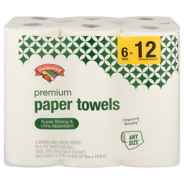 Hannaford Any Size Double Roll 2-Ply Premium Paper Towels
