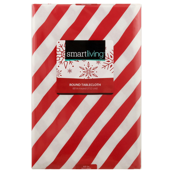 Smart Living Round Holiday Tablecloth Red Stripes 60 Inch