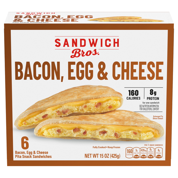 Sandwich Bros. Bacon Egg & Cheese Pita Snack Sandwiches - 6 ct Frozen