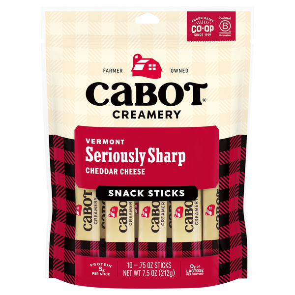 Cabot Vermont Seriously Sharp Cheddar Cheese Snack Sticks -10 ct