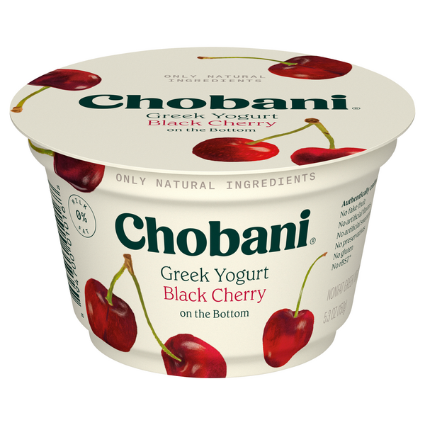 Save on Chobani Greek Yogurt Black Cherry on the Bottom 0 Milk Fat