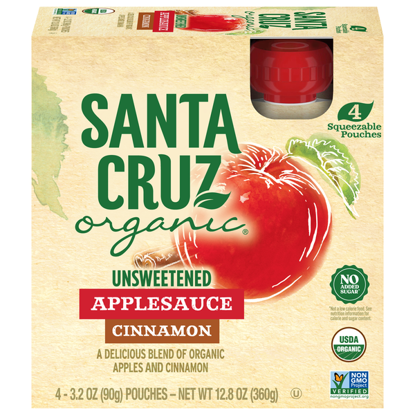 Santa Cruz Organic Cinnamon Applesauce Squeezable Pouches - 4 ct