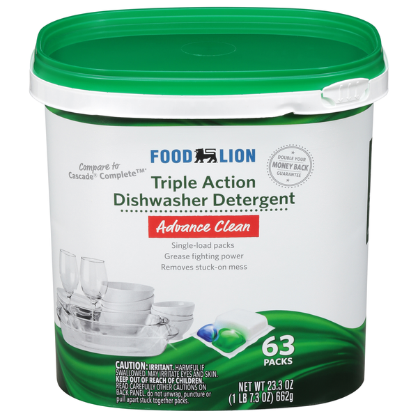 Food Lion Advance Clean Triple Action Dishwasher Detergent Packs - 63 ct