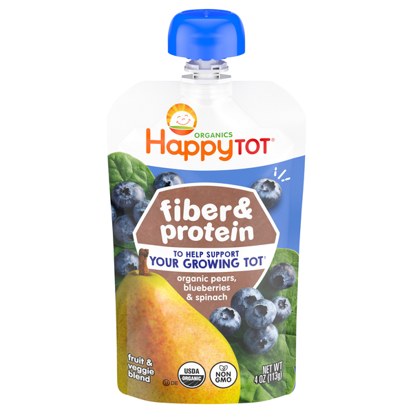 Happy Tot Organics Fiber & Protein Organic Pears Blueberries & Spinach
