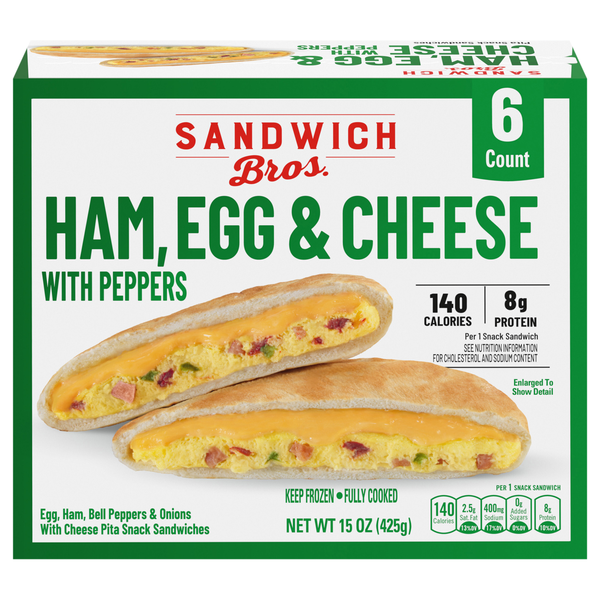 Sandwich Bros. Ham Egg & Cheese w/Peppers Pita Sandwiches - 6 ct Frozen