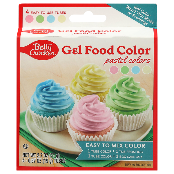 Betty Crocker Pastel Yellow Blue Pink & Green Gel Food Colors - 4 ct