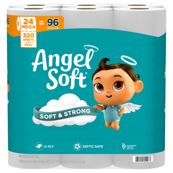 Angel Soft Mega Roll 2-Ply Toilet Paper Unscented - 24 ct
