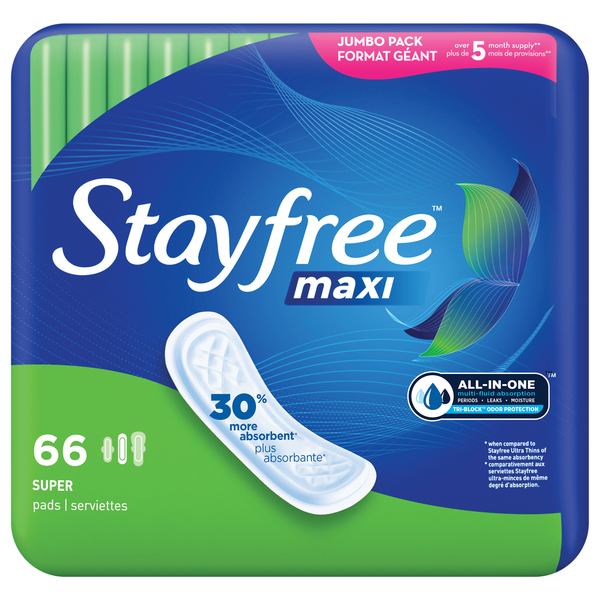 Stayfree Maxi Unscented Super Pads No Wings