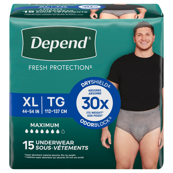 Depend Men's Fresh Protection Incontinence Underwear Maximum XL Gray