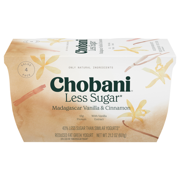 Save on Chobani Less Sugar Low Fat Vanilla & Cinnamon Greek Yogurt Cup