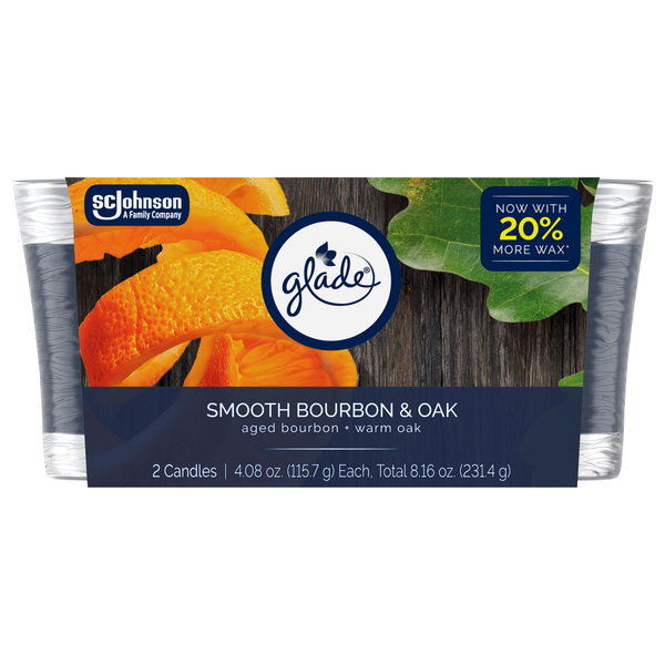Glade Smooth Bourbon & Oak Candles - 2 ct