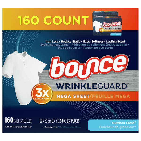 Save on Bounce WrinkleGuard Mega Dryer Sheets Outdoor Fresh Order