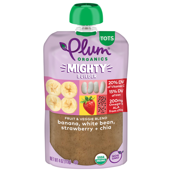 Plum Organics Tots Mighty Builder Banana White Bean Strawberry + Chia