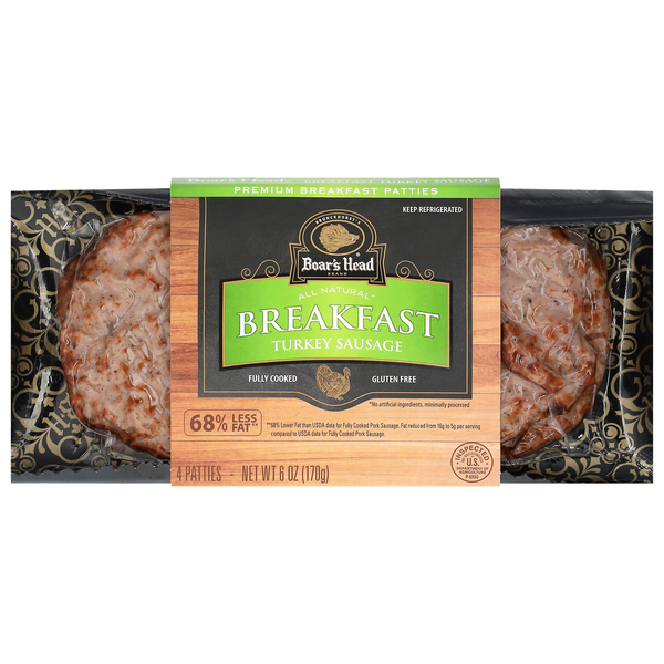 Boar's Head Natural Turkey Breakfast Sausage Patties - 4 ct
