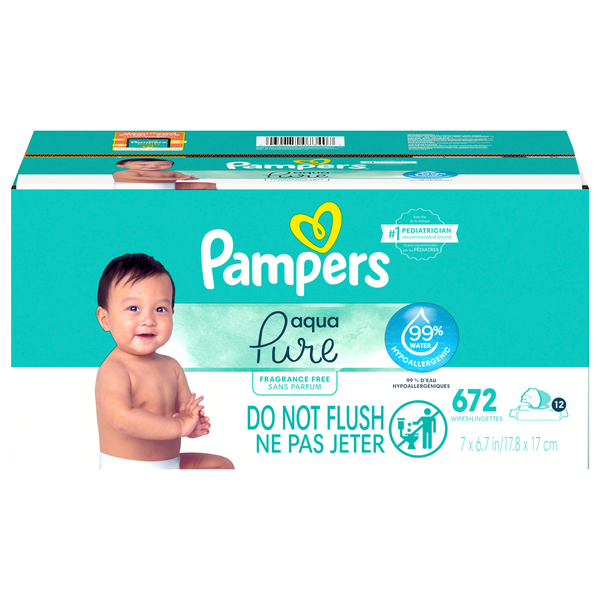 Pampers Aqua Pure Fragrance Free Baby Wipes Pop-Top - 12 pk