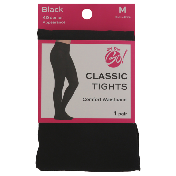 On the Go! Comfort Waistband Classic Tights Black Size M