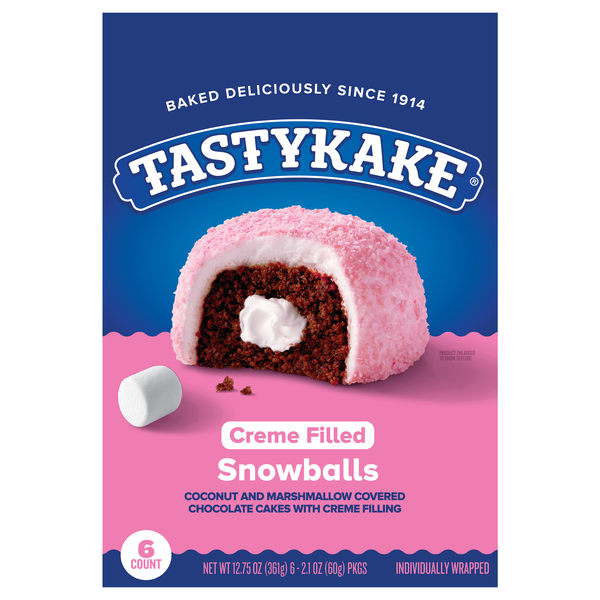 Tastykake Creme Filled Snowballs Snack Cakes - 6 ct
