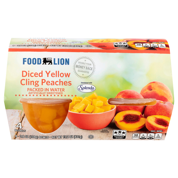 Food Lion Diced Yellow Cling Peaches Fruit Cups with Splenda - 4 ct