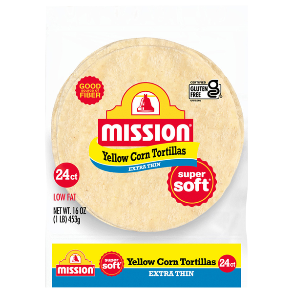 Mission Super Soft Low Fat Extra Thin Yellow Corn Tortillas 6 Inch - 24 ct