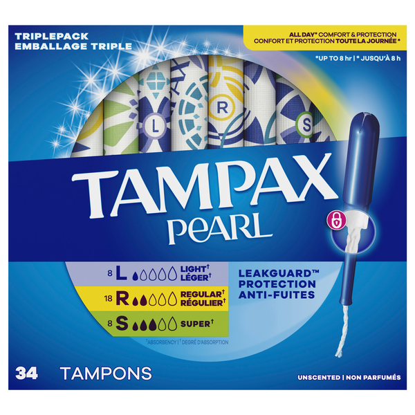 Tampax Pearl Unscented Light-Regular-Super Tampons