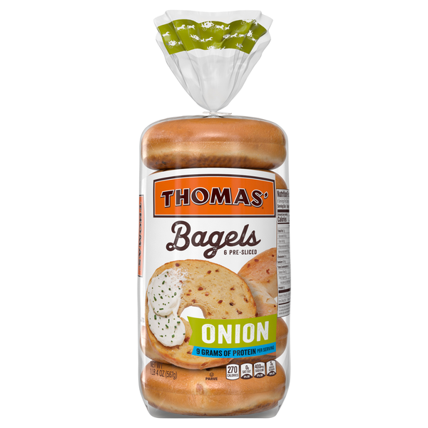 Save on Thomas' Onion PreSliced Bagels 6 ct Order Online Delivery