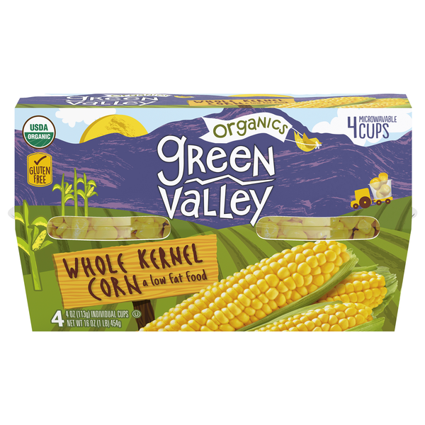 Green Valley Organics Whole Kernel Corn Microwavable Cups - 4 ct