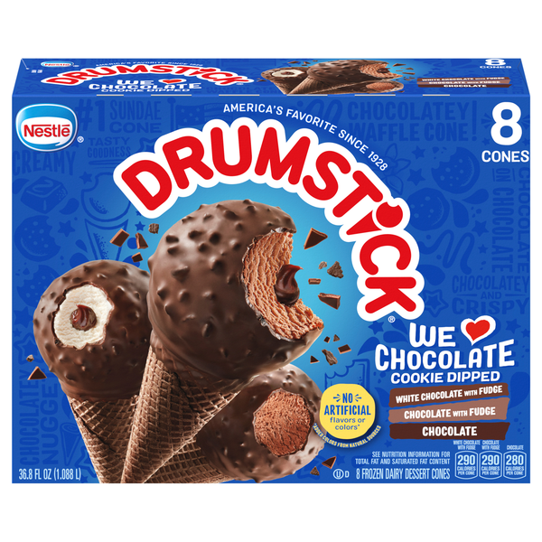 Nestle Drumstick We Love Chocolate Cookie Dipped Dairy Dessert Cones 8 ct