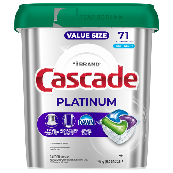 Cascade Platinum Fresh Scent Dishwasher Detergent Pacs Value Size - 71 ct