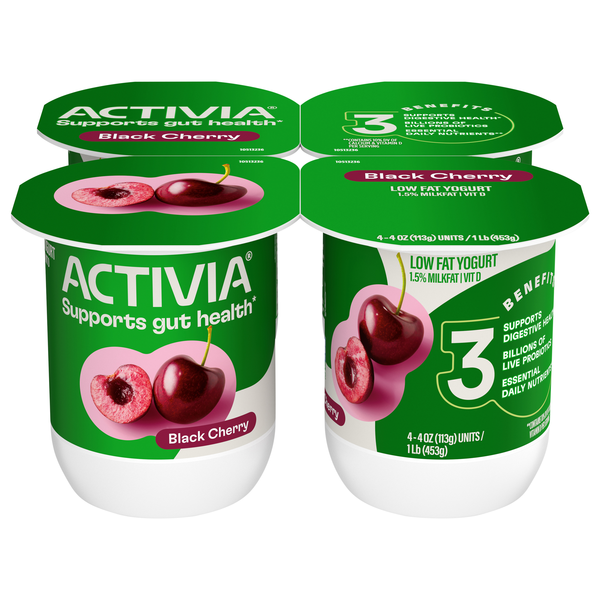 Activia Low Fat Black Cherry Probiotic Yogurt Cups - 4 ct