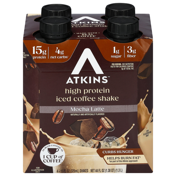 Atkins Iced Coffee Mocha Latte 15g Protein Shakes - 4 pk