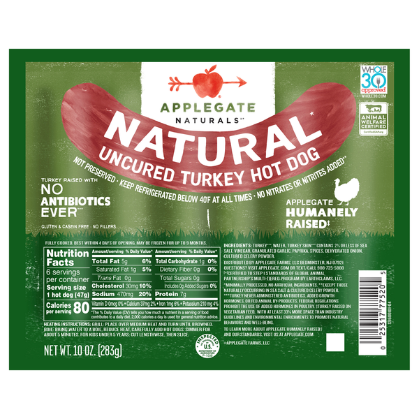 Applegate Natural Uncured Turkey Hot Dogs - 6 ct