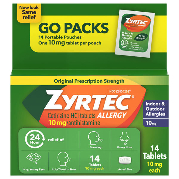Zyrtec Indoor & Outdoor 24 Hour Allergy Relief 10 mg Go Packs Tablets
