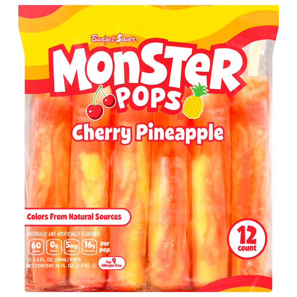 Budget Saver Monster Pops Slushed Cherry Pineapple Ice Pops - 12 ct