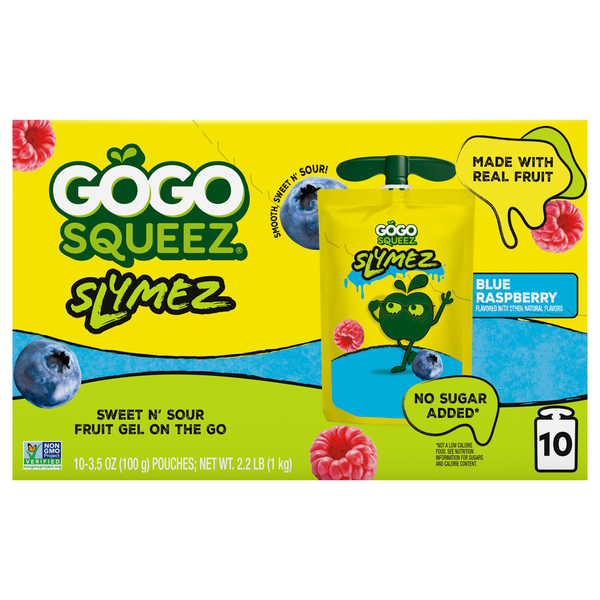 GoGo squeeZ Slymez No Sugar Added Blue Raspberry Fruit Gel Pouches - 10 ct