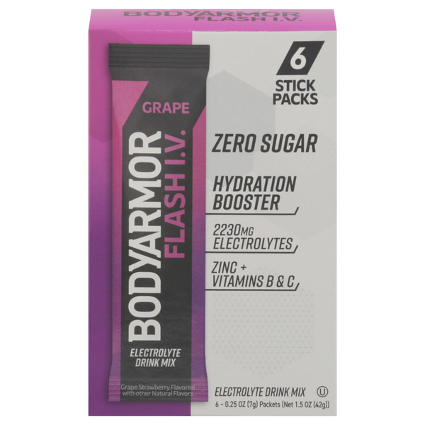 BODYARMOR Flash I.V. Grape Electrolyte Drink Mix Sticks - 6 ct