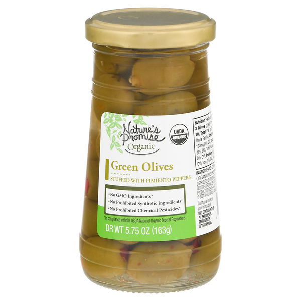Nature's Promise Organic Green Olives Stuffed with Pimento Peppers