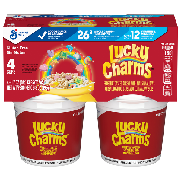 Lucky Charms Gluten Free Frosted Toasted Cereal Cups w/Marshmallows - 4 ct