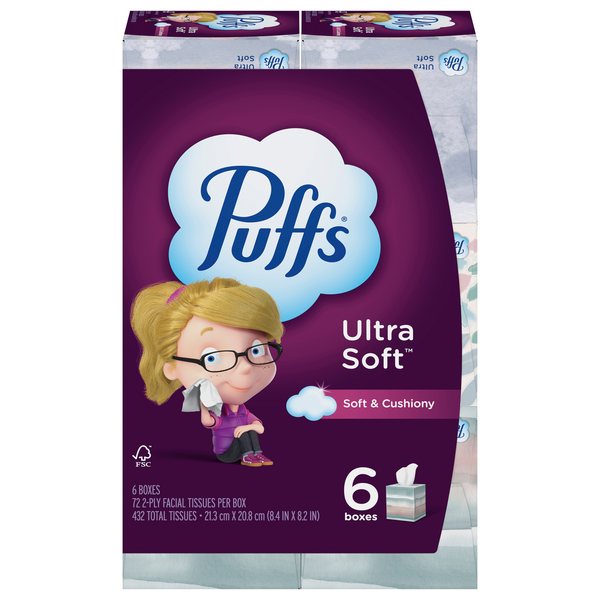 Puffs Ultra Soft Facial Tissues 72 ct ea - 6 pk
