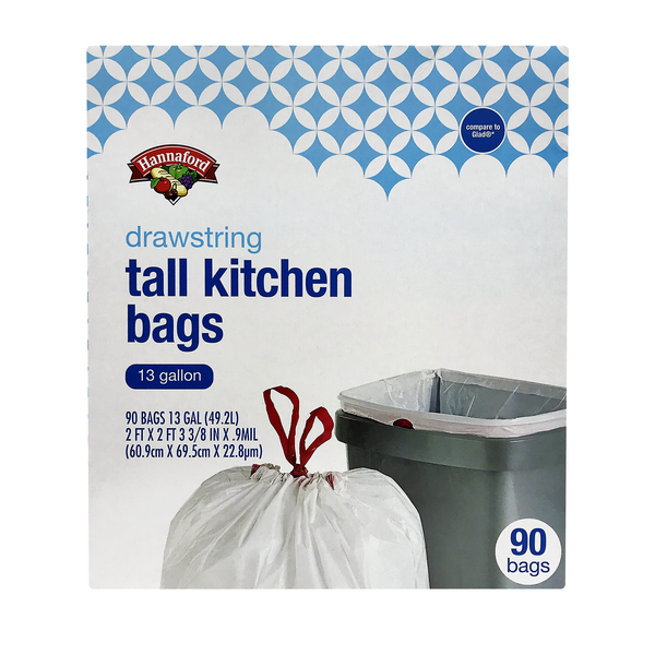 Hannaford Tall Kitchen Drawstring Bags 13 Gallon