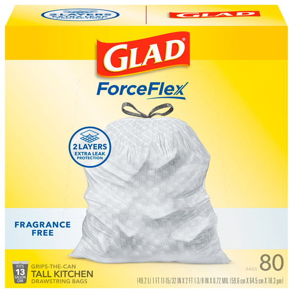 Glad ForceFlex Fragrance Free Tall Kitchen Drawstring Bags 13 Gallon
