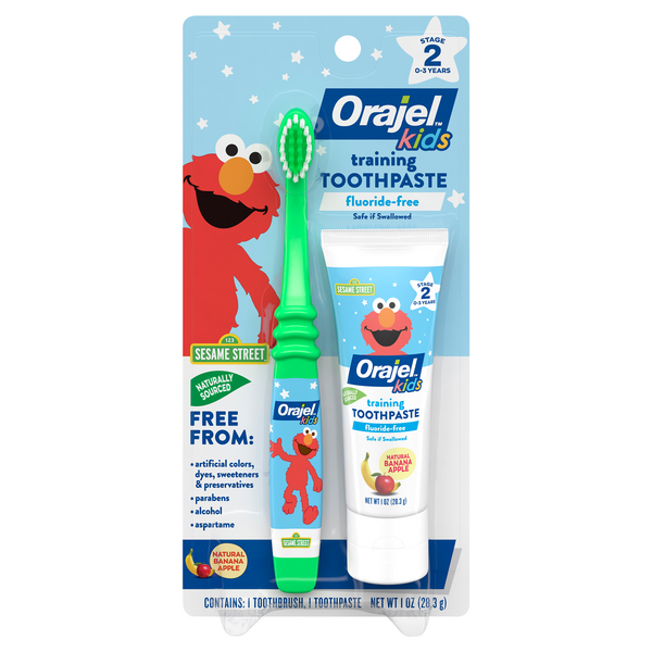 Orajel Kids Banana Apple Fluoride-Free Training Toothpaste + Brush