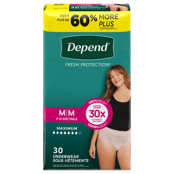 Depend Women's Fresh Protection Incontinence Underwear Maximum Blush M