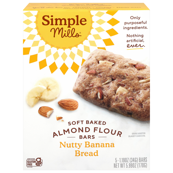 Simple Mills Gluten Free Soft Nutty Banana Bread Almond Flour Bars - 5 ct