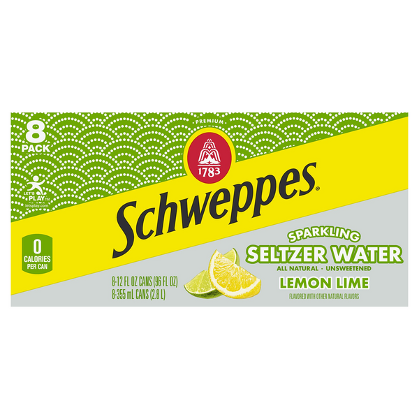 Save on Schweppes Sparkling Seltzer Water Lemon Lime Unsweetened 8 pk
