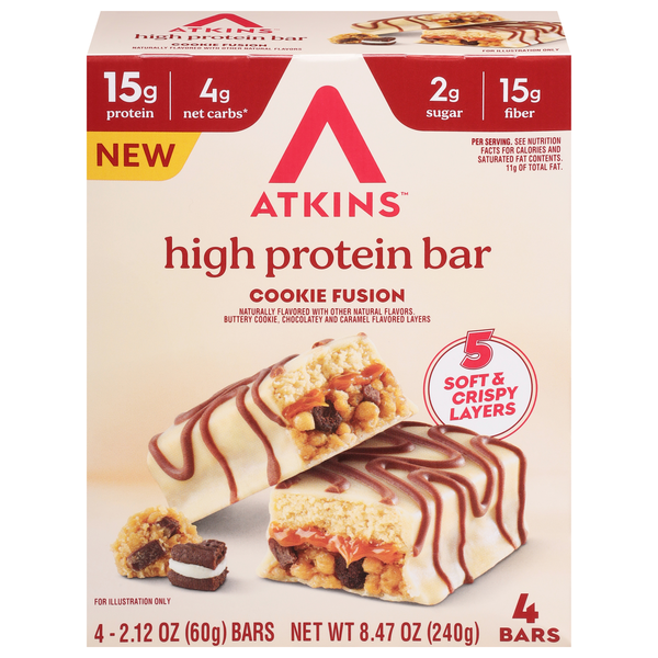 Atkins Cookie Fusion 15g High Protein Bars - 4 ct